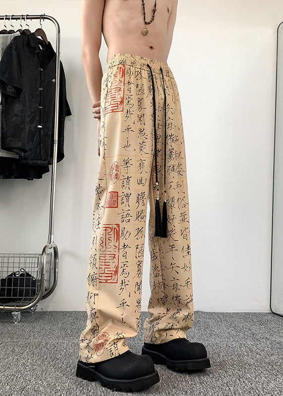 New Chinese Style Printed Ice Silk Wide Leg Pants Summer