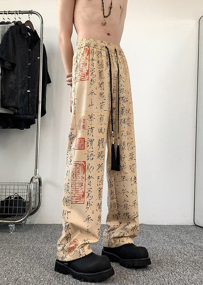 New Chinese Style Printed Ice Silk Wide Leg Pants Summer