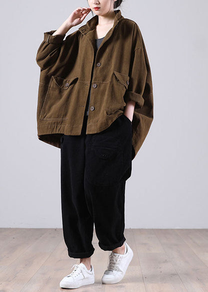 New Chocolate Loose Pockets Button Fall Long Sleeve Coat