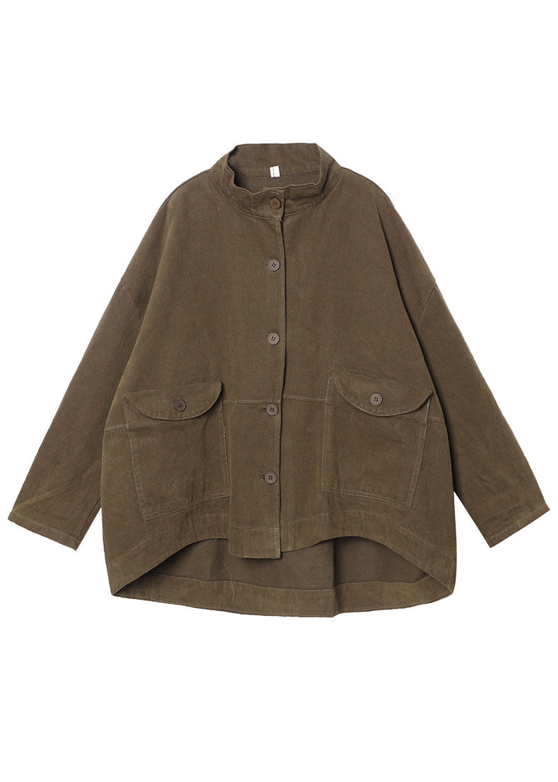 New Chocolate Loose Pockets Button Fall Long Sleeve Coat