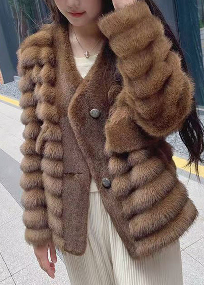 New Coffee Patchwork Leather and Fur Coats Spring