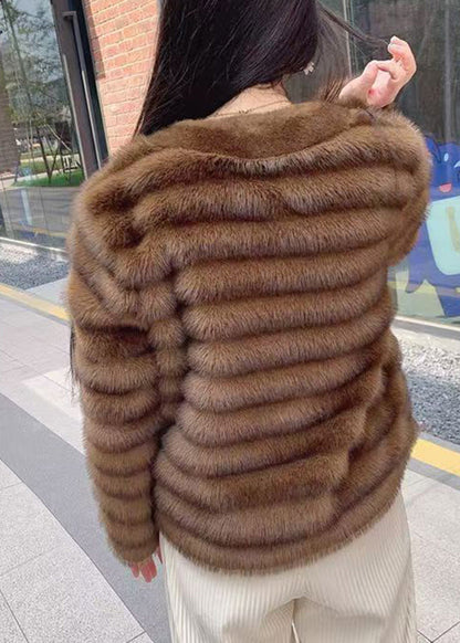 New Coffee Patchwork Leather and Fur Coats Spring