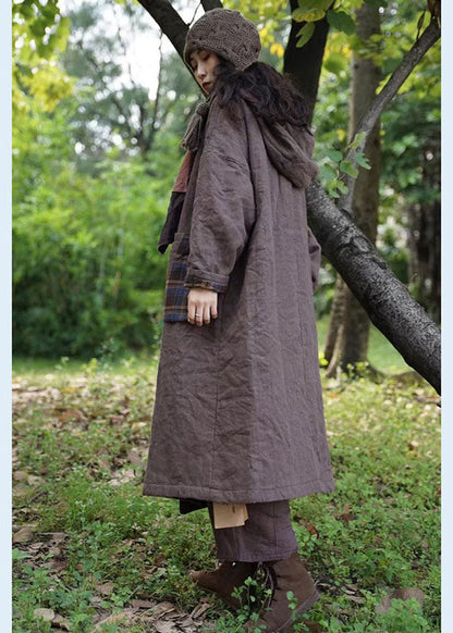 New Chocolate Plaid Hooded Wear on Both Sides Pockets Winter Cotton Coat