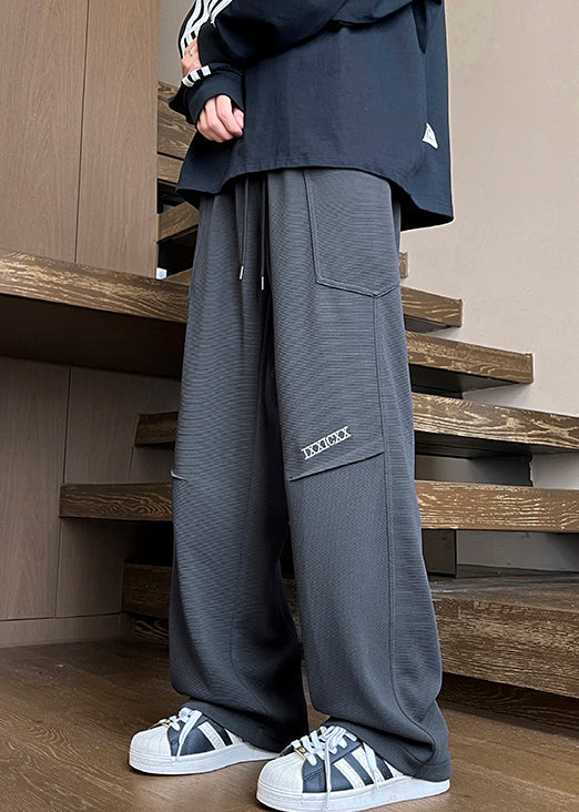 New Coffee Pockets Elastic Waist Warm Fleece Pants Spring