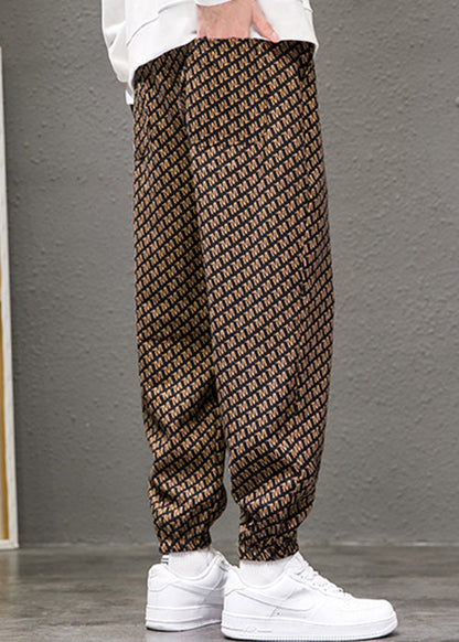 New Coffee Print Pockets Elastic Waist Cotton Pants Spring