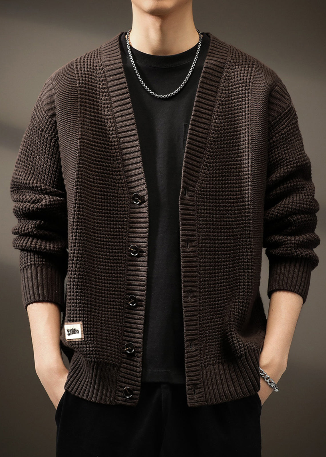 New Coffee V Neck Button Knit Cardigans Spring