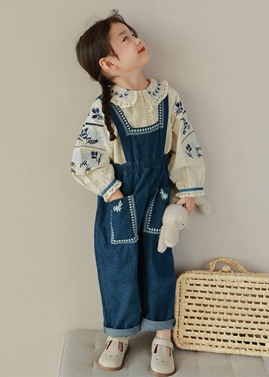 New Embroideried Ruffled Shirts and Denim Pants Two Pieces Set Fall