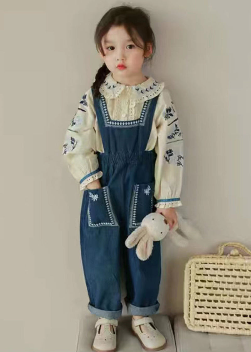 New Embroideried Ruffled Shirts and Denim Pants Two Pieces Set Fall