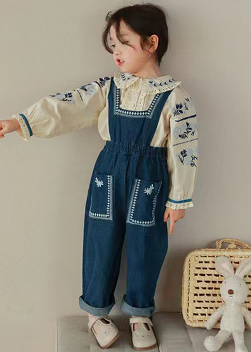 New Embroideried Ruffled Shirts and Denim Pants Two Pieces Set Fall
