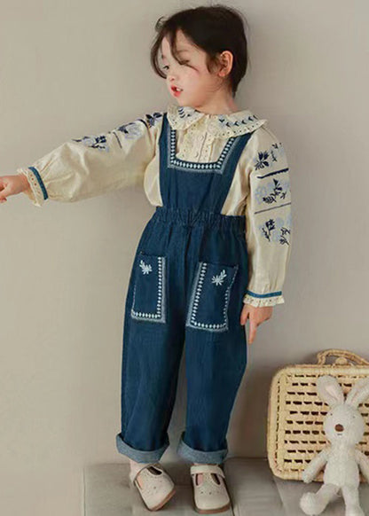 New Embroideried Ruffled Shirts and Denim Pants Two Pieces Set Fall