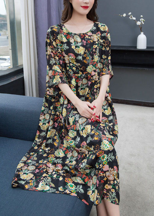 New O Neck Wrinkled Patchwork Chiffon Dress Summer