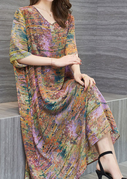 New V Neck Patchwork Chiffon Mid Dress Summer