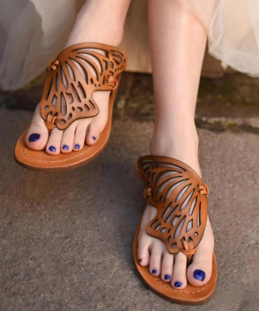 New French Flip Flops With Flat Bottoms Hollowed Out Butterfly Slippers Soolinen Shoes-20251