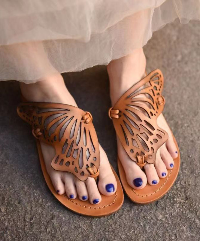 New French Flip Flops With Flat Bottoms Hollowed Out Butterfly Slippers Soolinen Shoes-20251
