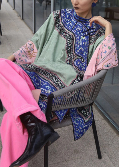 New Green Embroidered Tops and Pink Pants Cotton Two Pieces Set Spring
