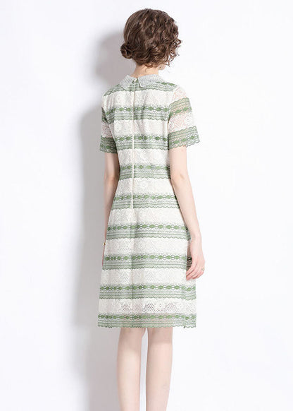 New Green Hollow Out Embroideried Patchwork Lace Mid Dress Summer