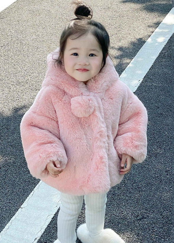 New Green Hooded Button Fuzzy Fur Coat Spring