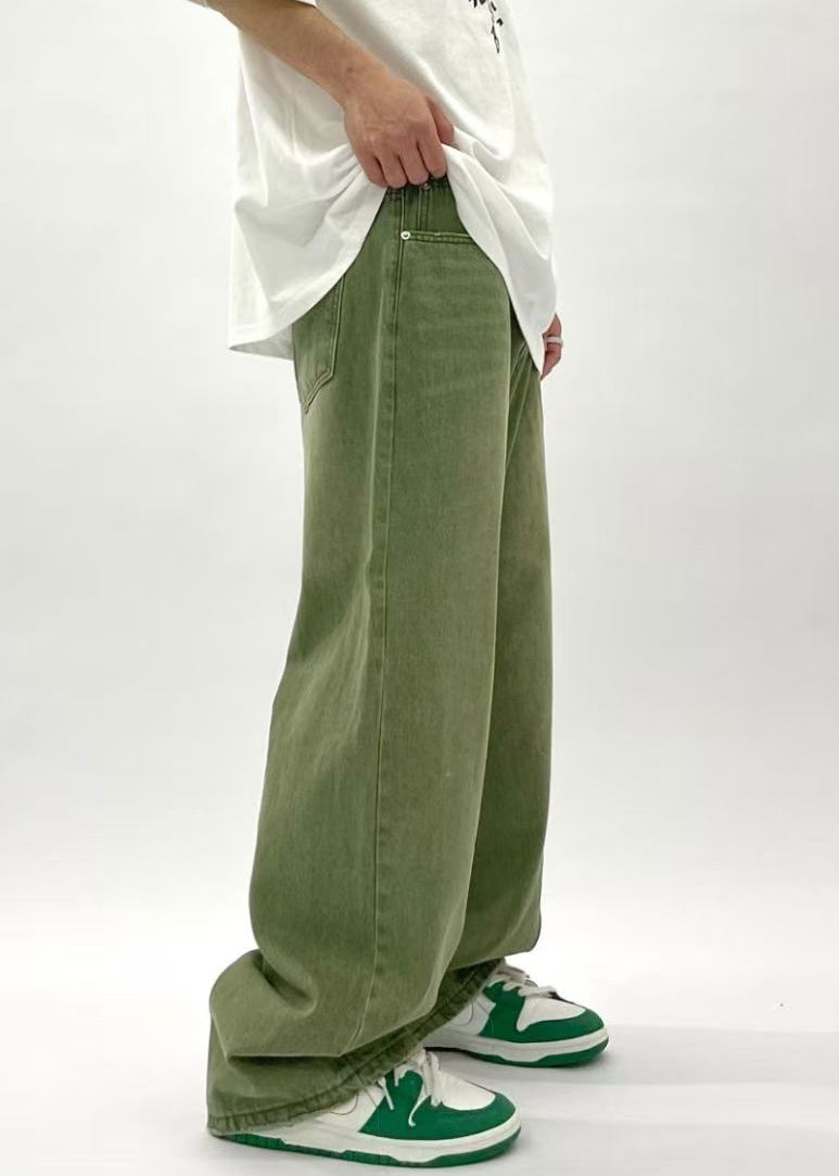 New Green Pockets High Waist Denim Pants Summer