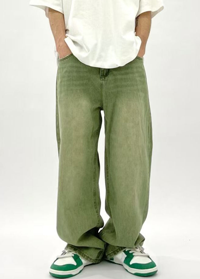 New Green Pockets High Waist Denim Pants Summer