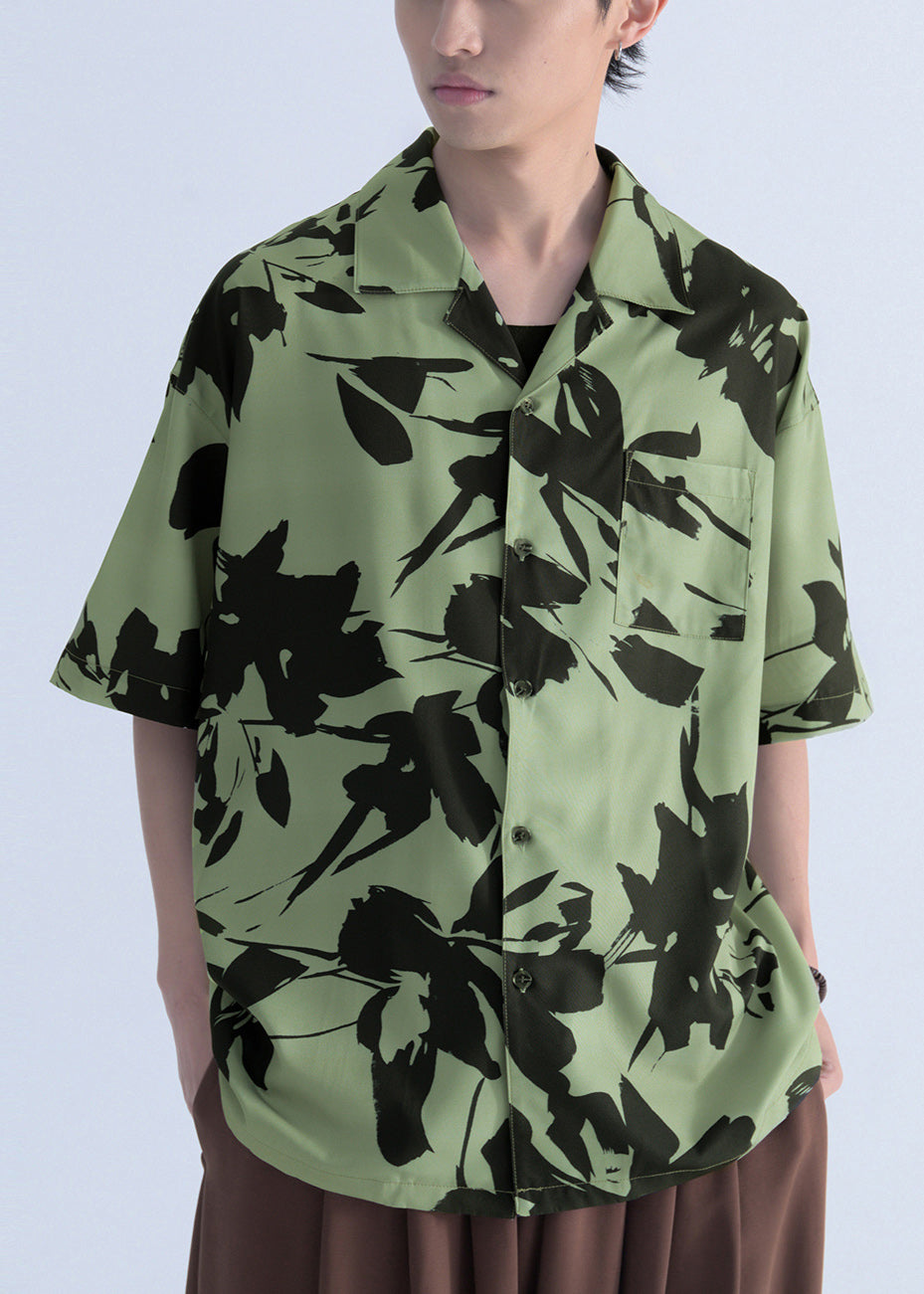 New Green Print Pockets Cotton Shirts Summer