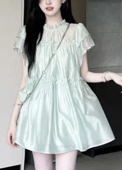 New Green Ruffled Tops and Shorts Two Pieces Set Summer