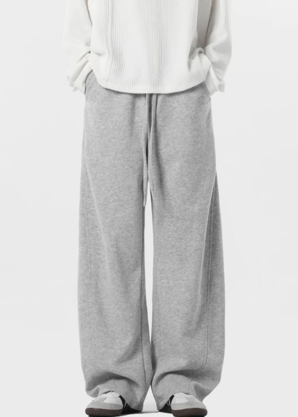 New Grey Lace Up Pockets Warm Fleece Pants Spring