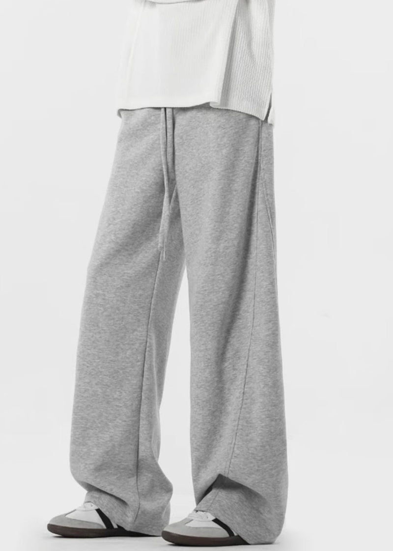 New Grey Lace Up Pockets Warm Fleece Pants Spring