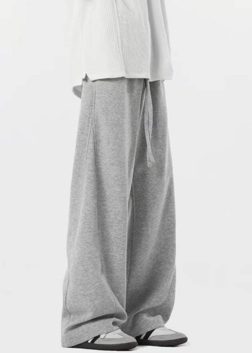 New Grey Lace Up Pockets Warm Fleece Pants Spring