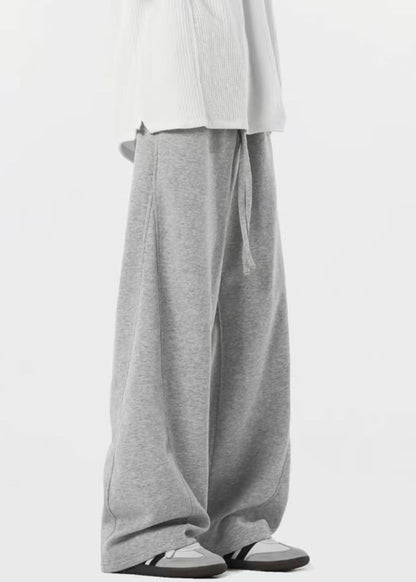 New Grey Lace Up Pockets Warm Fleece Pants Spring