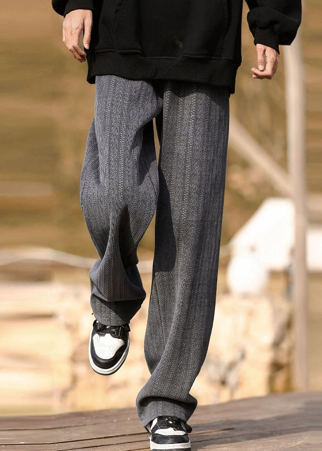 New Grey Pockets Elastic Waist Warm Fleece Pants Spring