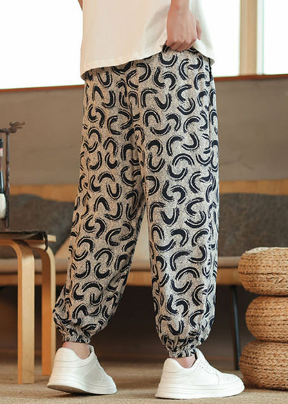 New Grey Pockets Print High Waist Cotton Pants Summer