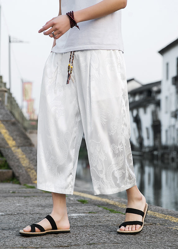 New Grey Pockets Print Ice Silk Crop Pants Clothing Summer