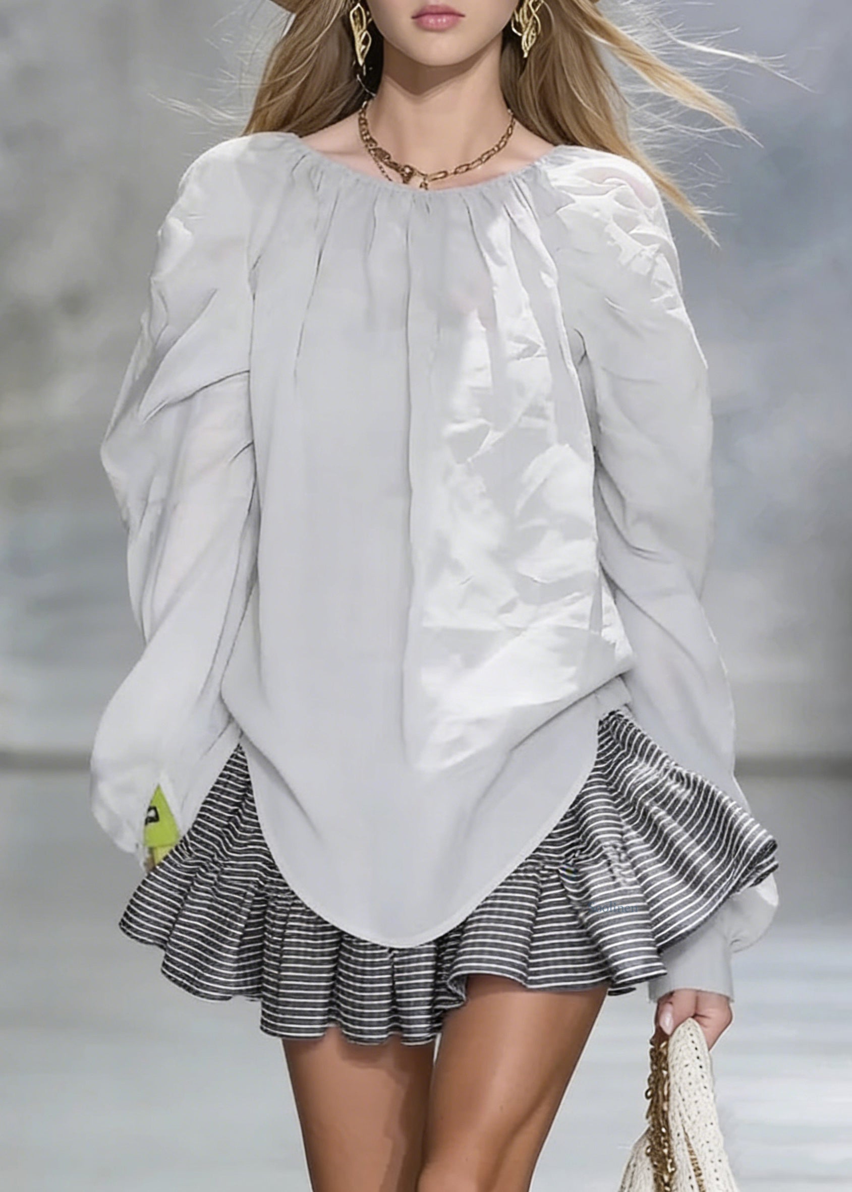 New Grey Wrinkled Solid Cotton Shirt Tops Spring