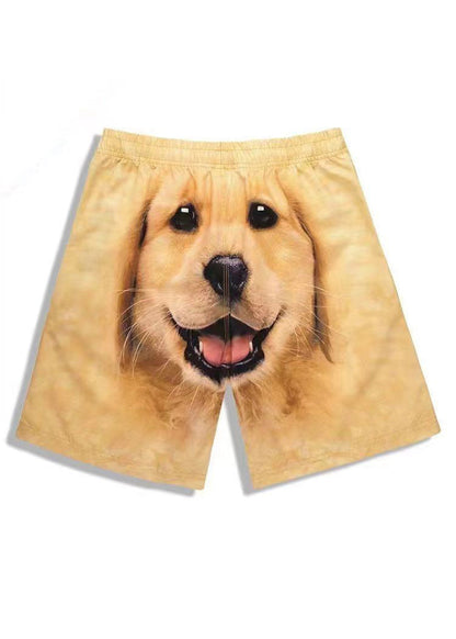 New Khaki Animal Print Elastic Waist Cotton Pajamas Shorts Summer