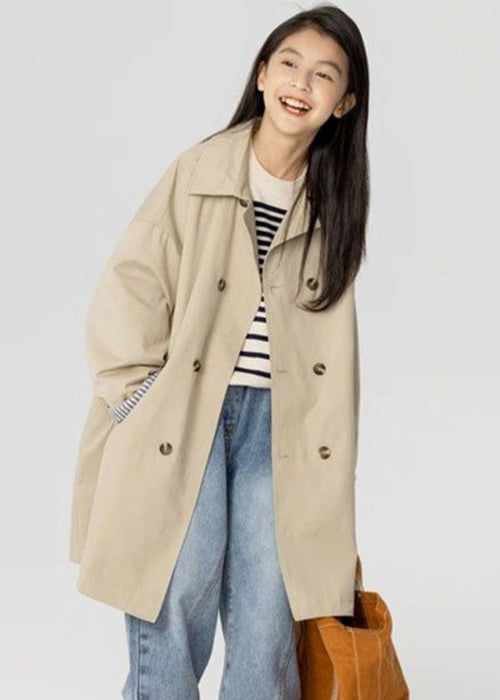 New Khaki Double Breast Pockets Cotton Trench Spring
