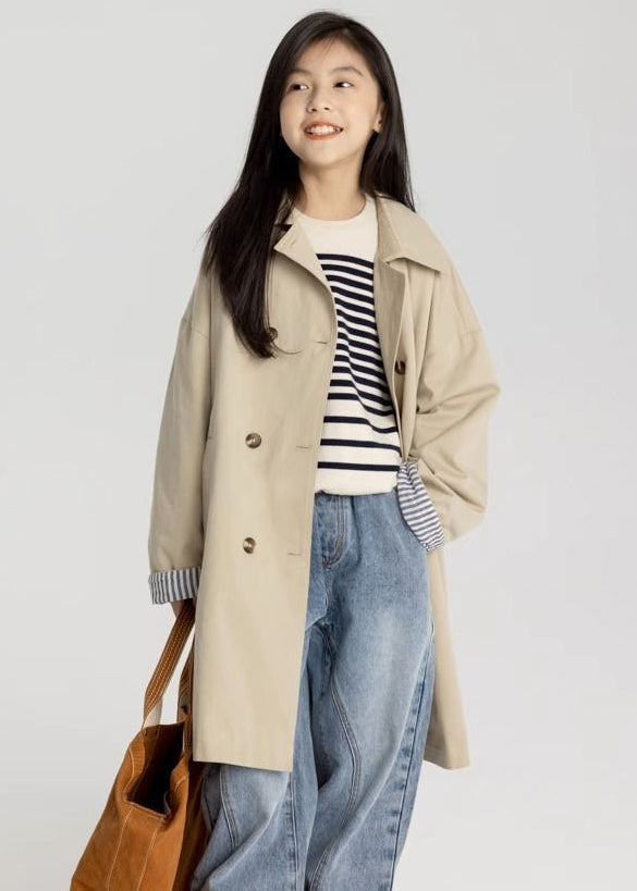 New Khaki Double Breast Pockets Cotton Trench Spring