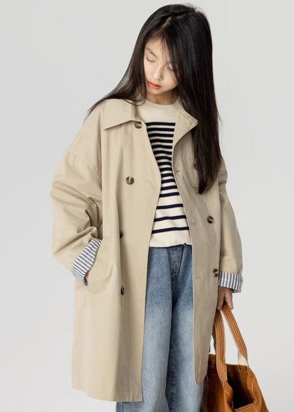 New Khaki Double Breast Pockets Cotton Trench Spring