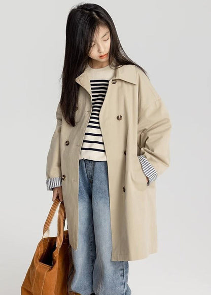 New Khaki Double Breast Pockets Cotton Trench Spring
