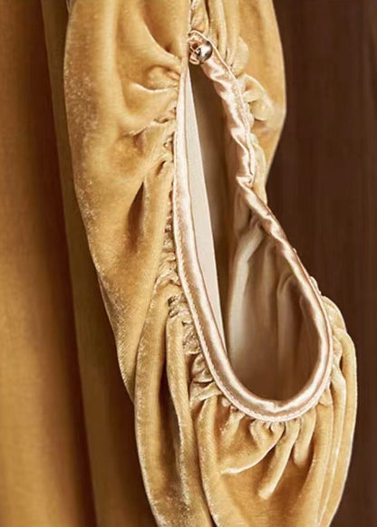 New Khaki O Neck Patchwork Velour Dress Lantern Sleeve