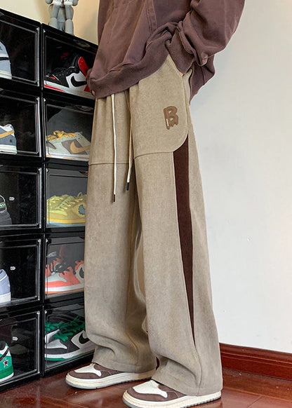 New Khaki Pockets Patchwork Warm Fleece Pants Spring