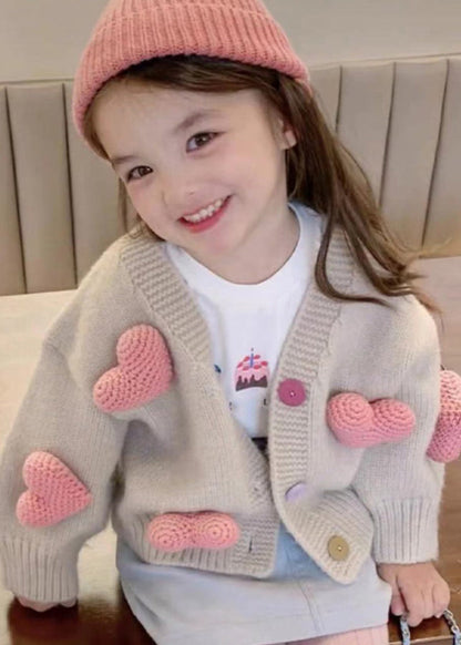 New Khaki V Neck Love Cotton Knit Cardigan Spring