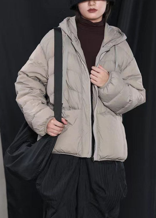 New Khaki Hooded Pockets Warm Winter Duck Down Coat