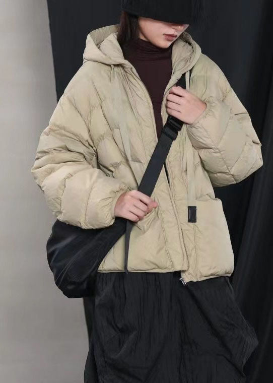 New Khaki Hooded Pockets Warm Winter Duck Down Coat