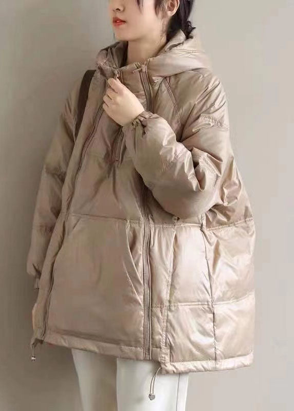 New Khaki Hooded Zippered Pockets Thick Winter Duck Down Coat