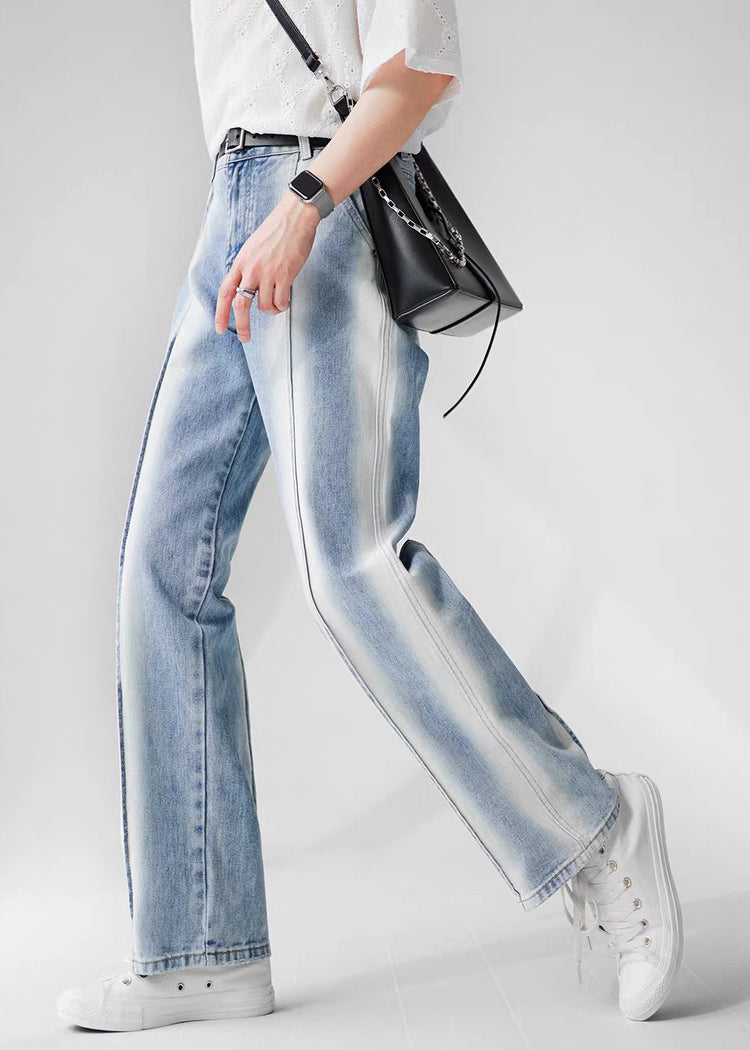 New Light Blue Pockets Tie Dye Fine Denim Pants Fall