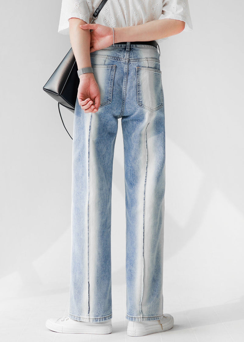 New Light Blue Pockets Tie Dye Fine Denim Pants Fall