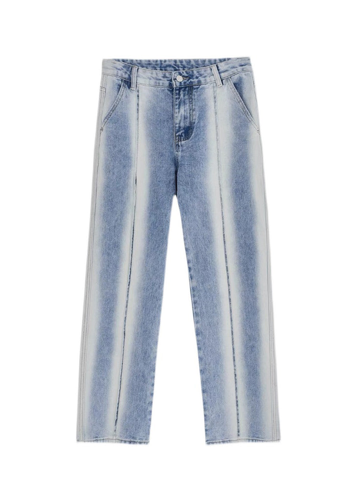 New Light Blue Pockets Tie Dye Fine Denim Pants Fall