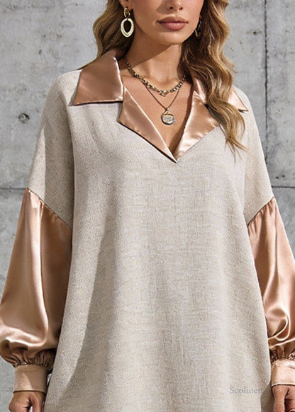 New Light Grey Peter Pan Collar Silk Patchwork Mini Dresses