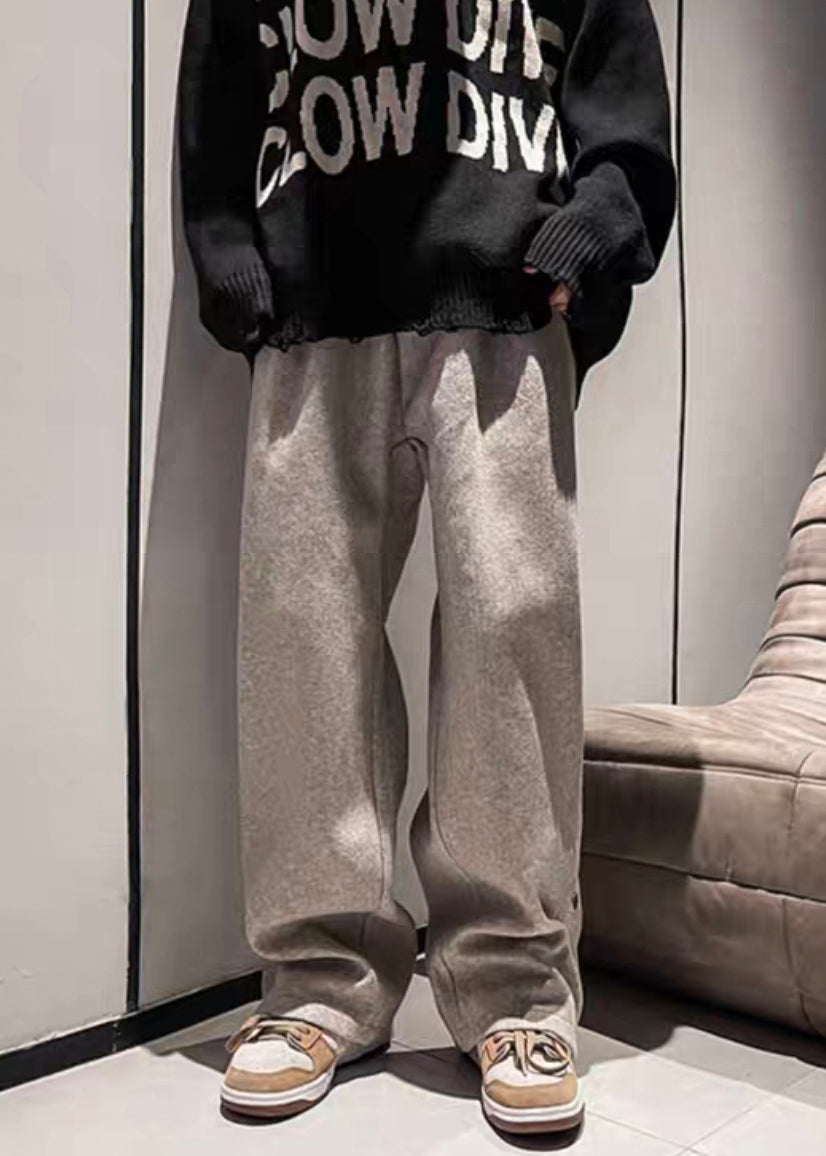 New Light Khaki Button Pockets Woolen Pants Spring