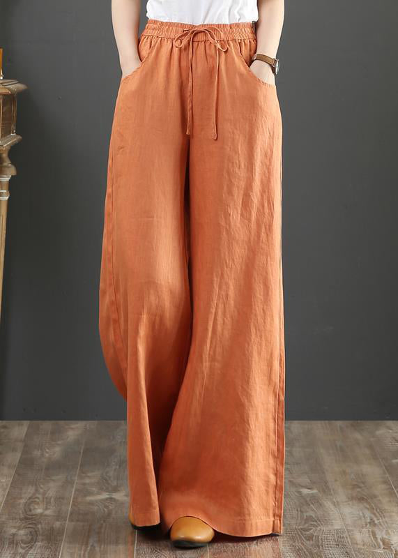 New Linen Pockets Elastic Waist Linen Wide Leg Pants Fall